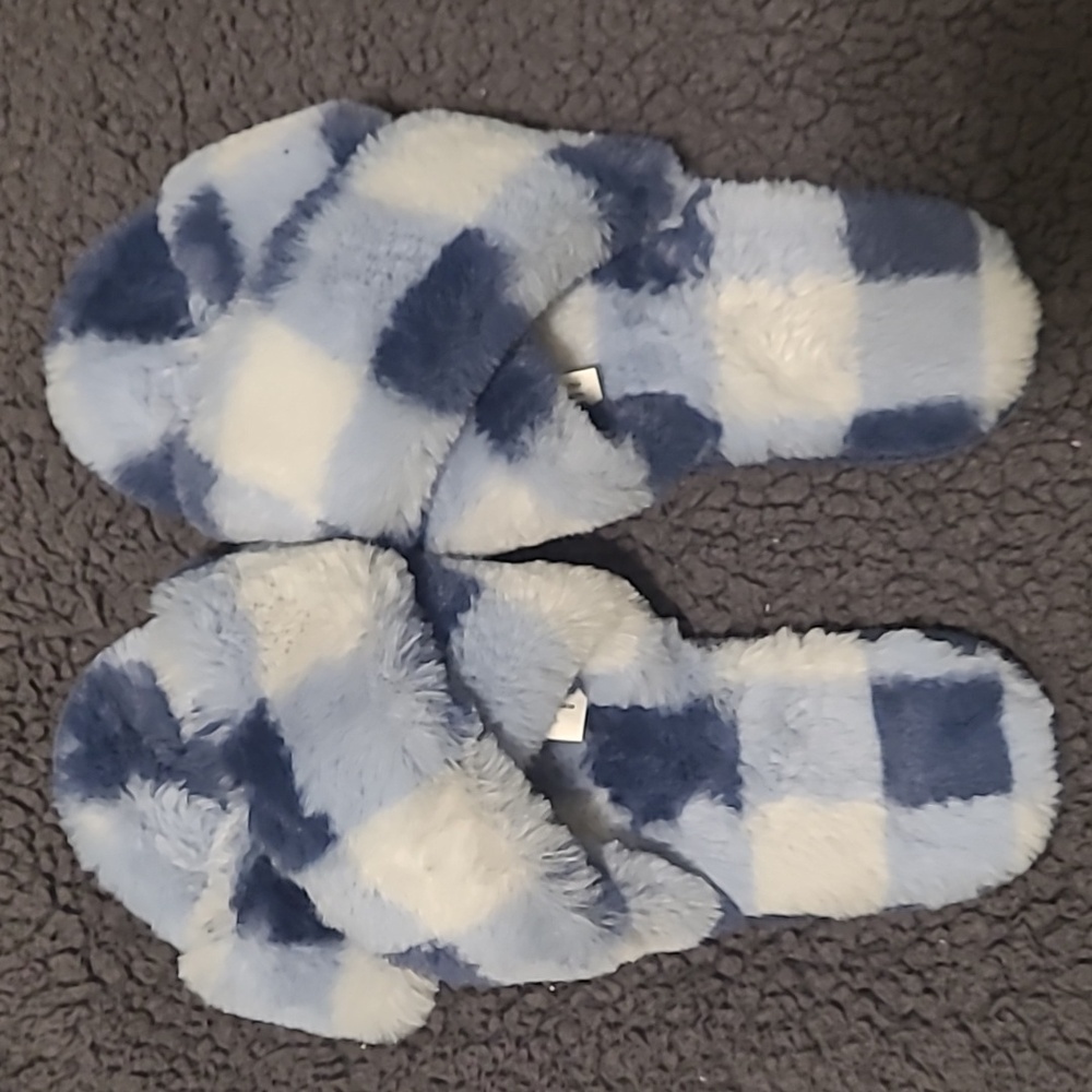 LC Lauren Conrad Blue and White Checkered Slippers.